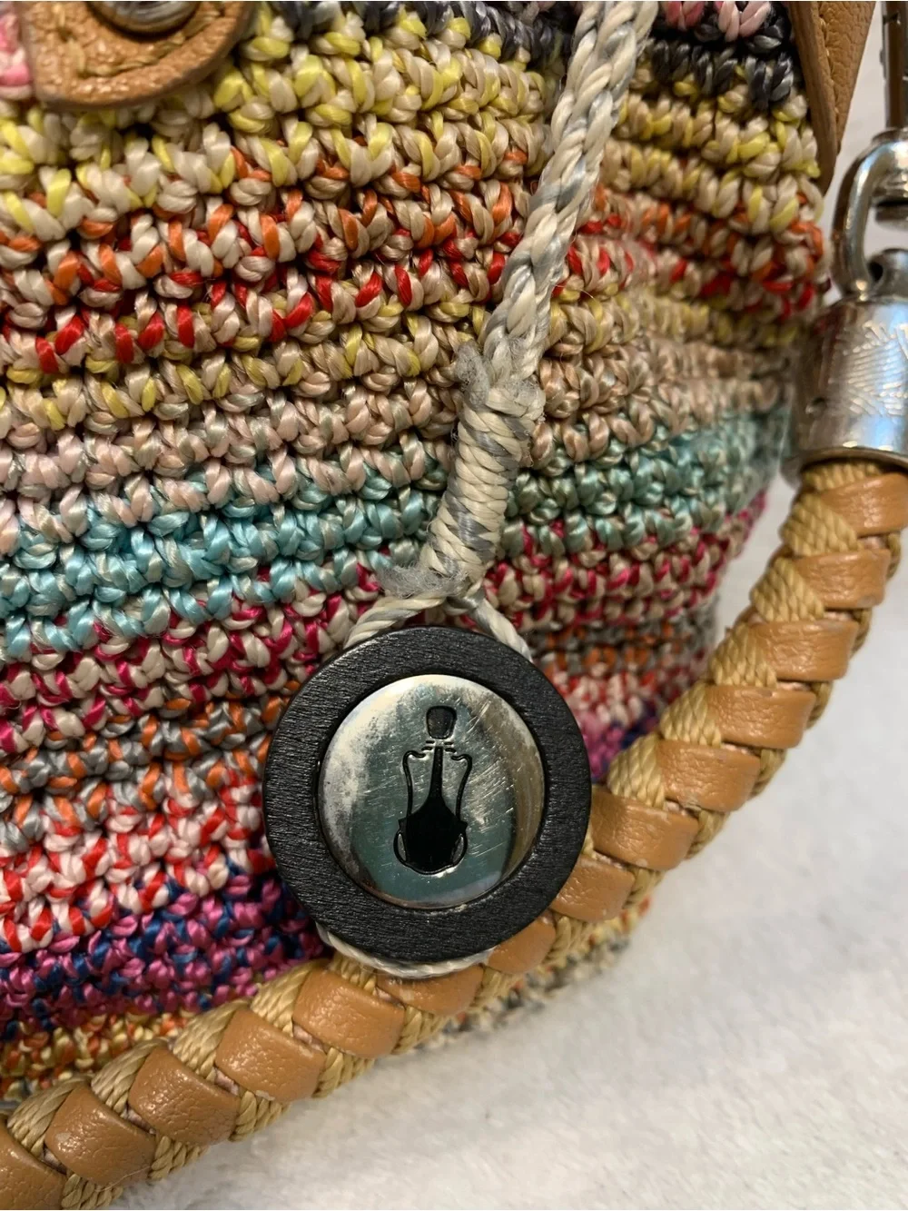 The Sak Multicolor Crochet Shoulder Bag with Braided Leather Handle